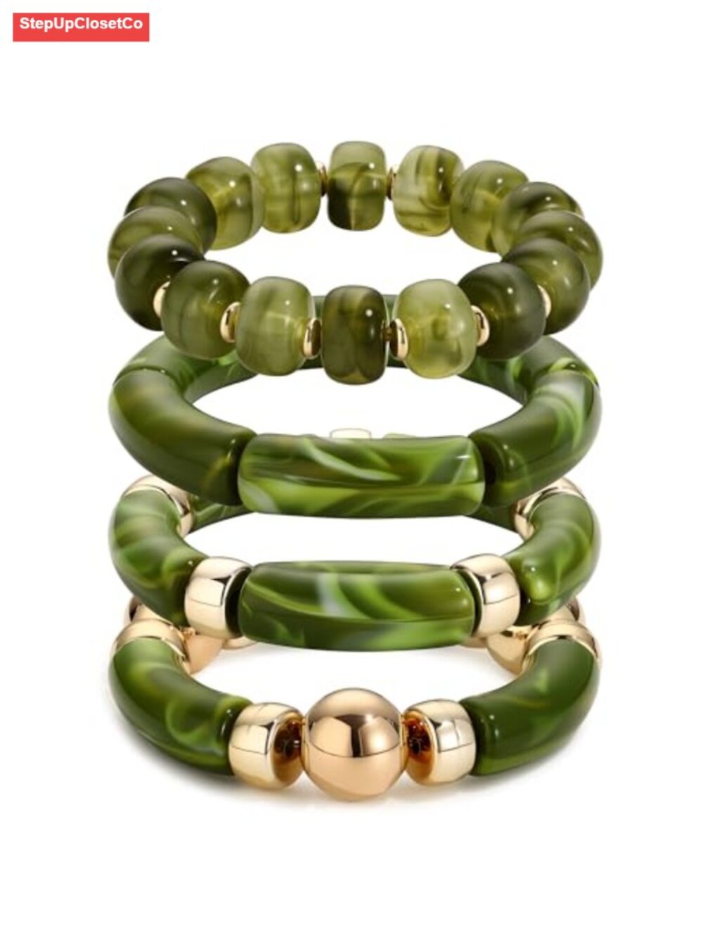 Chunky Acrylic Beaded Bracelets for Women Bohemian Stretch Set of 4 - Picture 1 of 6